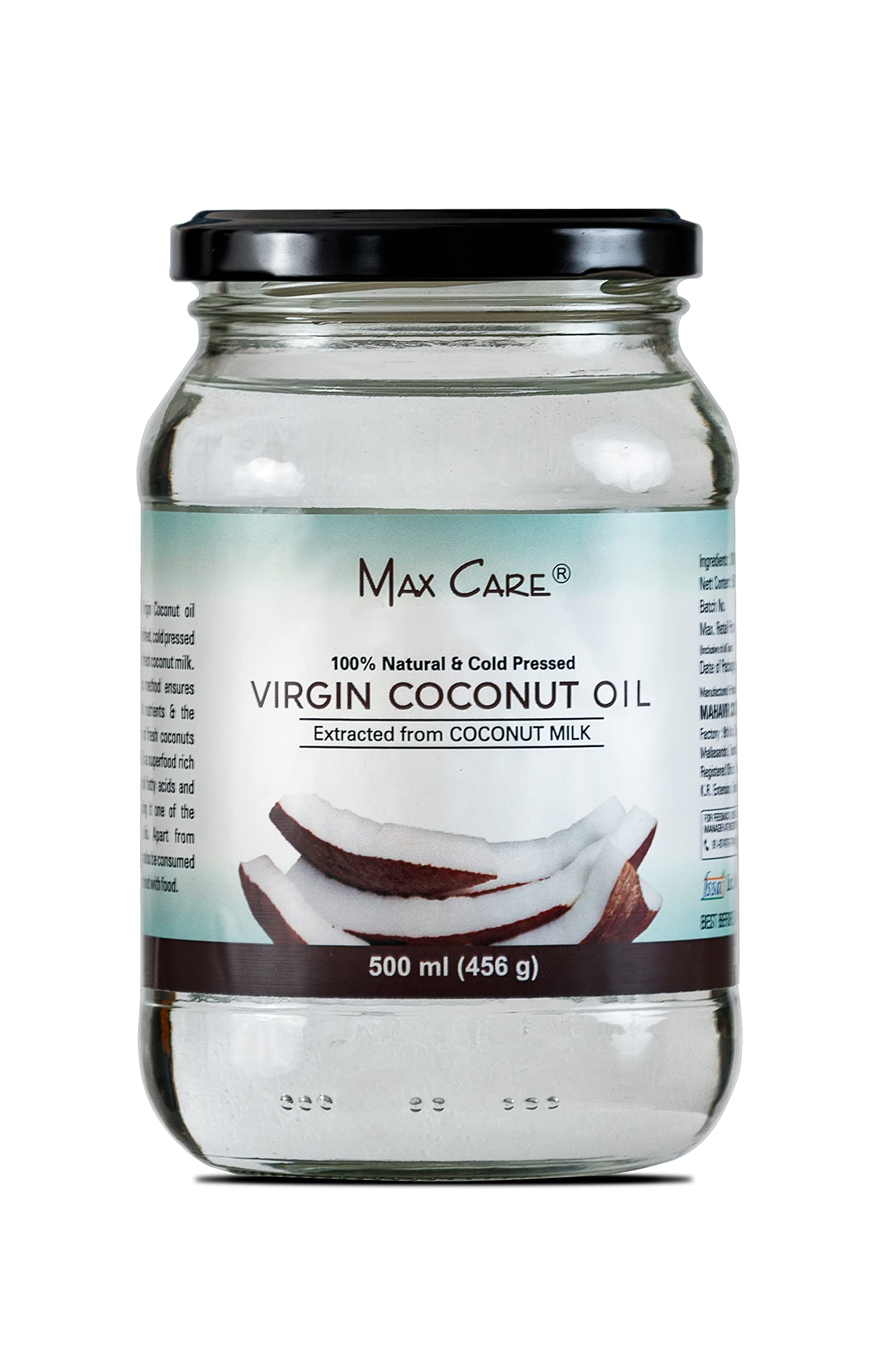 Max Care Virgin Coconut Oil (Cold Pressed) 500Ml Glass Jar