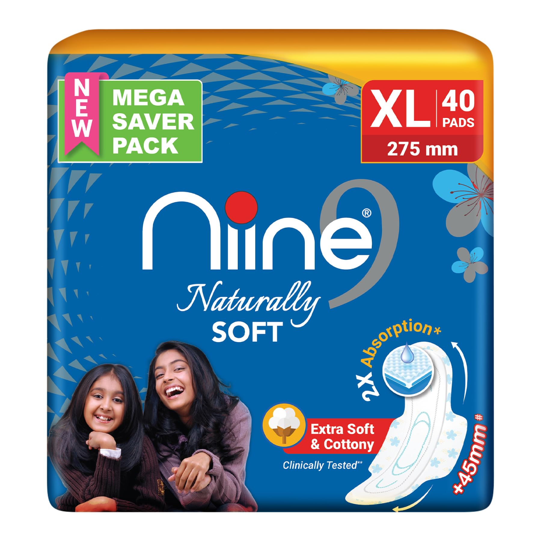 NIINE Naturally Soft XL Sanitary Pads (Pack of 1) 40 Pads Extra Soft and Cottony