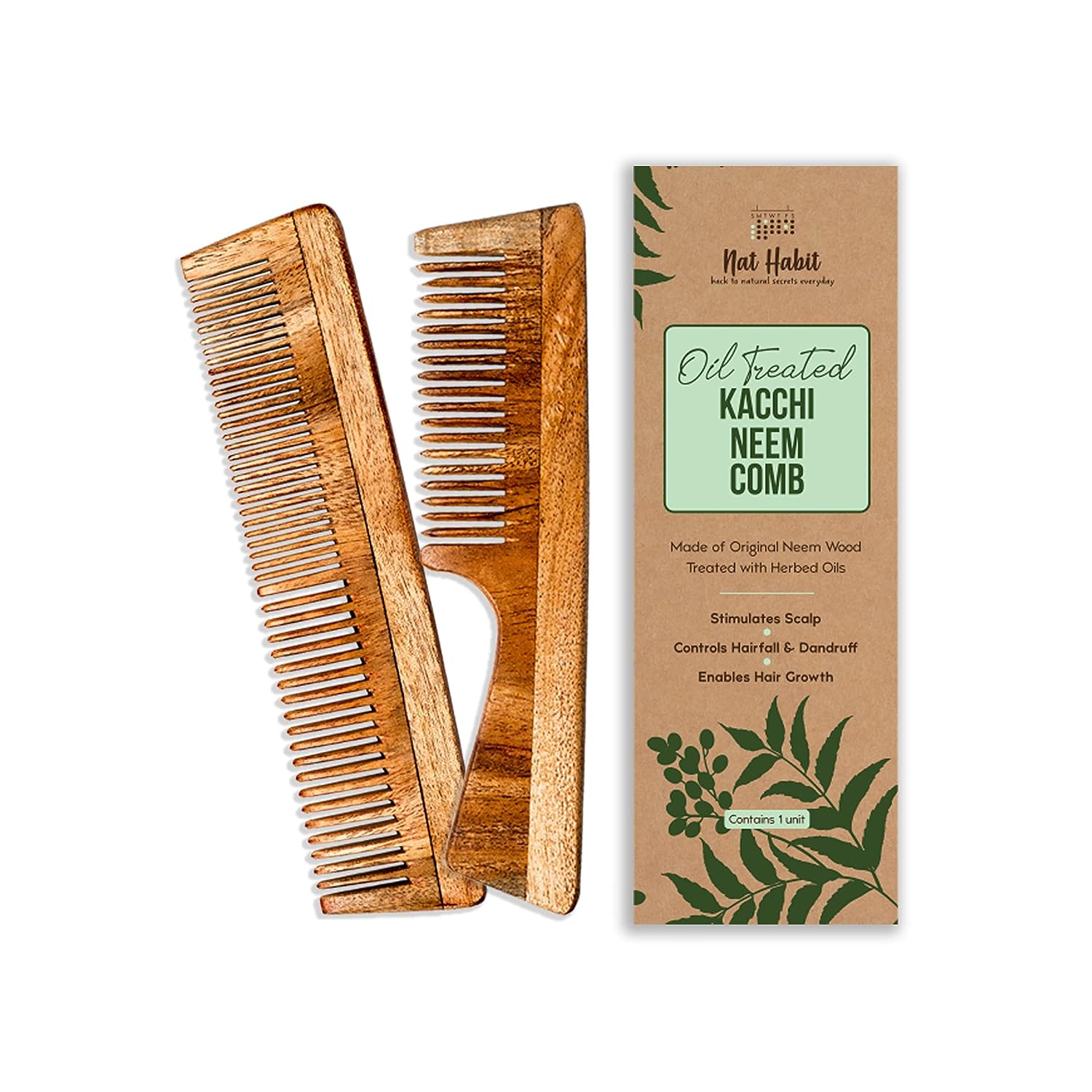 Nat Habit - Kacchi Neem Wooden Comb - Pack of 2