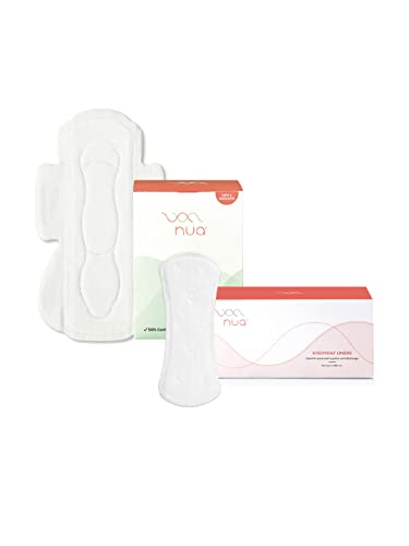 Nua Combo - Ultra Thin Rash Free Sanitary Pads for Women - 12 Pads || 3 Heavy, 5 Medium & 4 Light Flow Pads |Zero Toxins || Free Disposal Cover with each, Everyday Pantyliners, Unscented (Pack of 16)