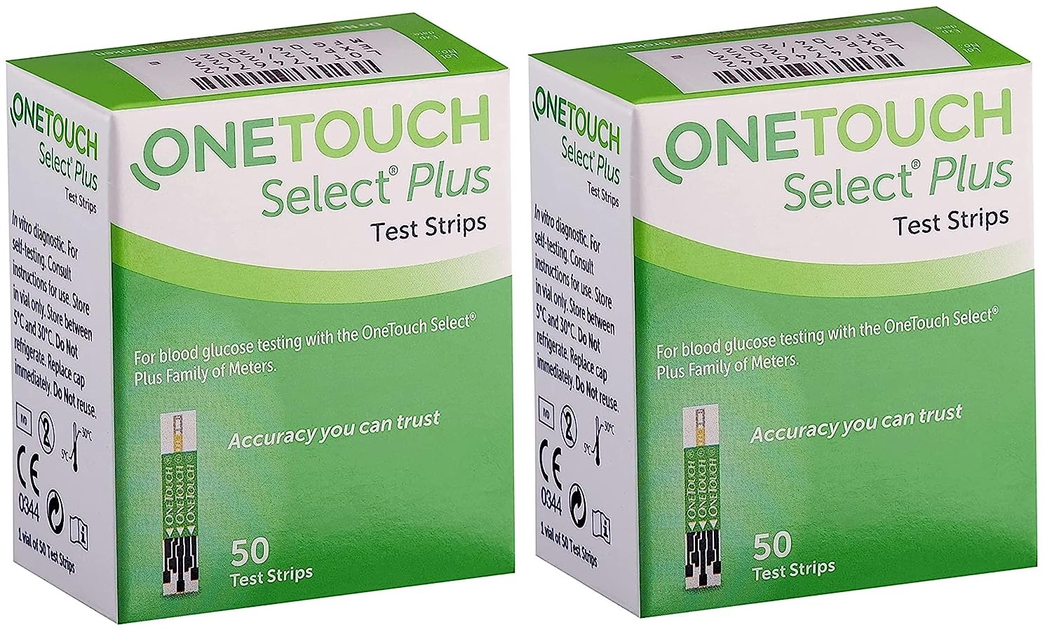 OneTouch Select Plus Strips 50 Count (Pack of 2, Green)