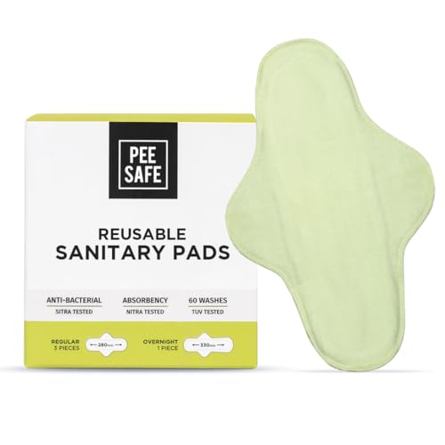 Pee Safe Reusable Sanitary Pads For Women | Anti-Bacterial | Superb Absorbency | Lasts Up To 60 Washes | 3 Regular Pads + 1 Overnight Pad | Skin Friendly |Â  Comfortable & Easy TO Use | Pack of 4