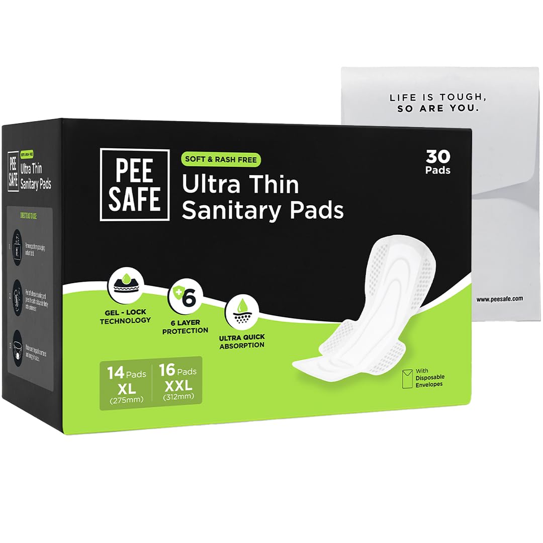 Pee Safe Ultra Thin Sanitary Pads For Women | 30 Pads- 14 XL Pads + 16 XXL Pads For Rash Free Periods | Cottony Soft Sanitary Napkins For Ultra Comfort | Dual Wings | Toxin Free | Extra Long