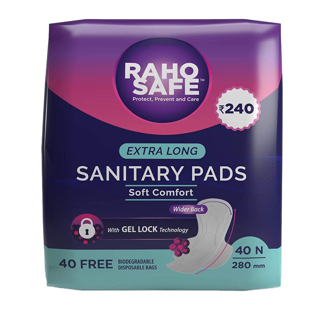 Raho Safe Extra Long Scented Sanitary Pads with Soft Wings - 40 Count| Leak Proof | Ultimate Absorbency with Biodegradable Disposable Bags