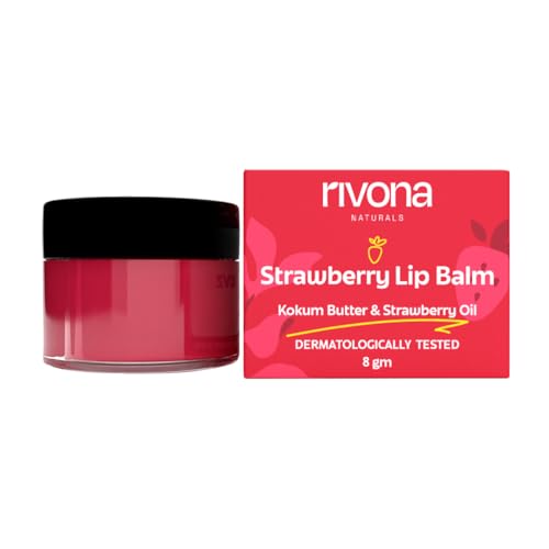 Rivona Naturals Strawberry Lip Balm | Avocado Butter + Kokum Butter | Moisturizing and Plumping | For Men & Women | 8 gm