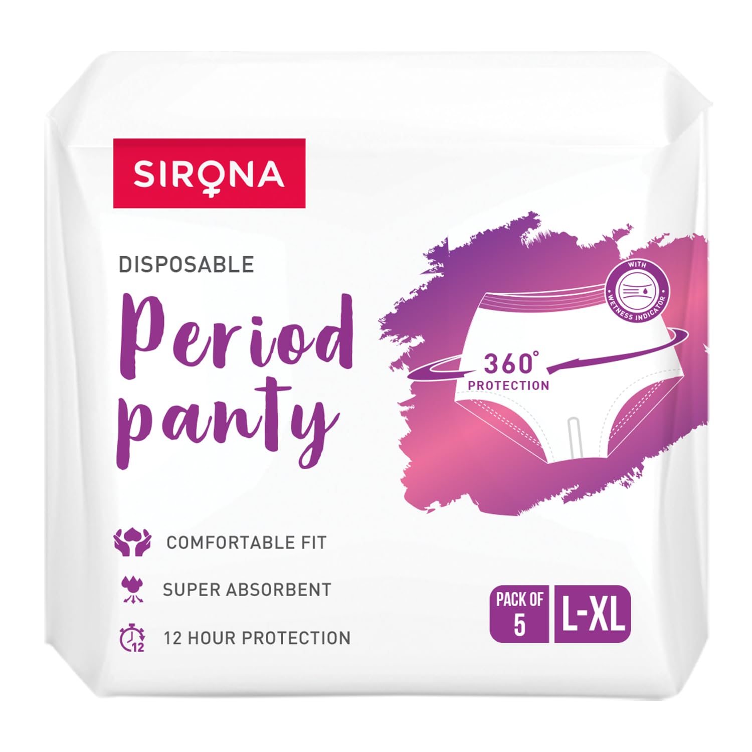 Sirona Disposable Period Panties for Women | L â€“ XL | 360Â° Sanitary Protection for Heavy Flow | No Leakage, No Rashes, No Discomfort | Maternity Panties with High Absorbency | Pack of 5