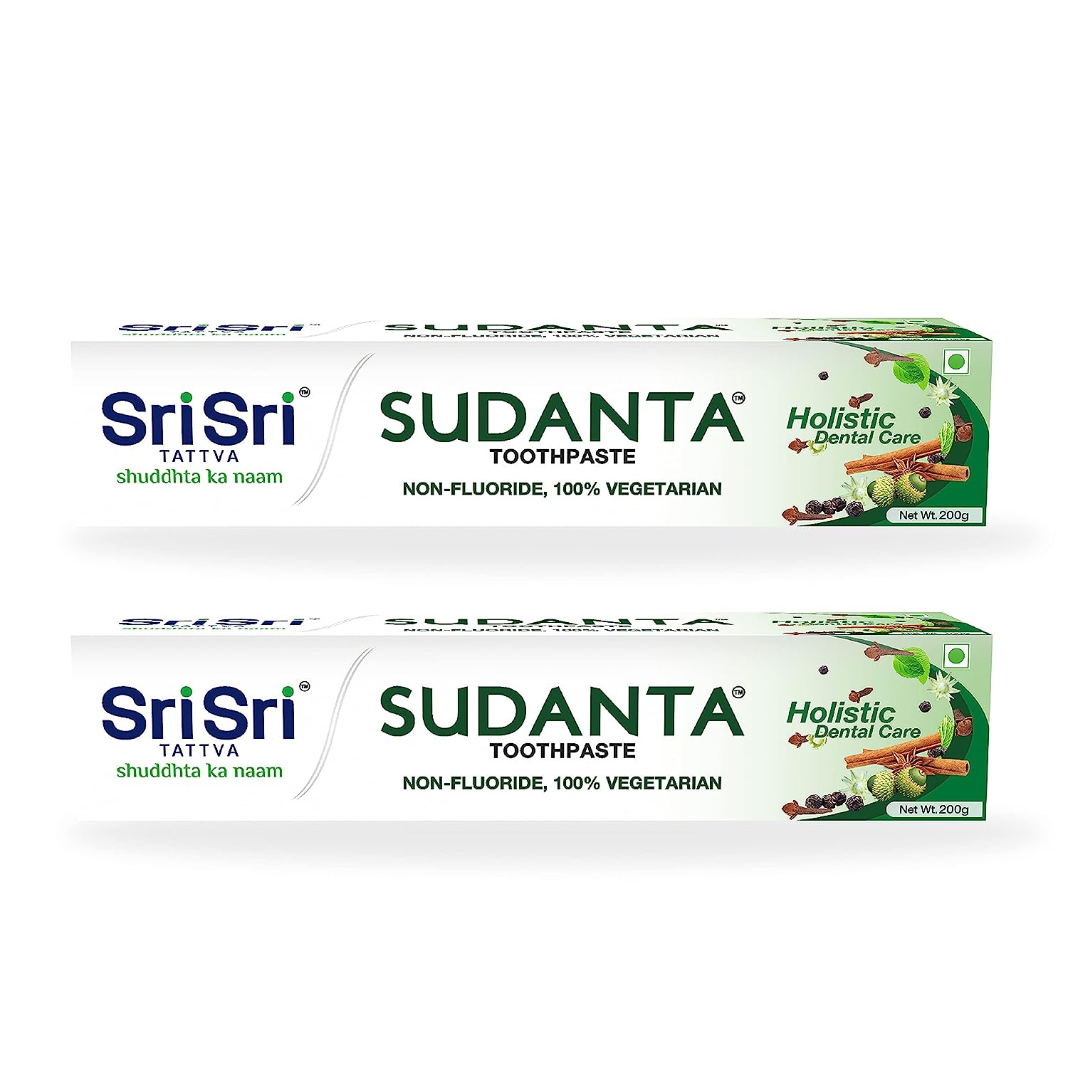 Sri Sri TATTVA  Sudanta Herbal Toothpaste Cloves, Cinnamon, Bakul & More - 200g (Pack of 2)