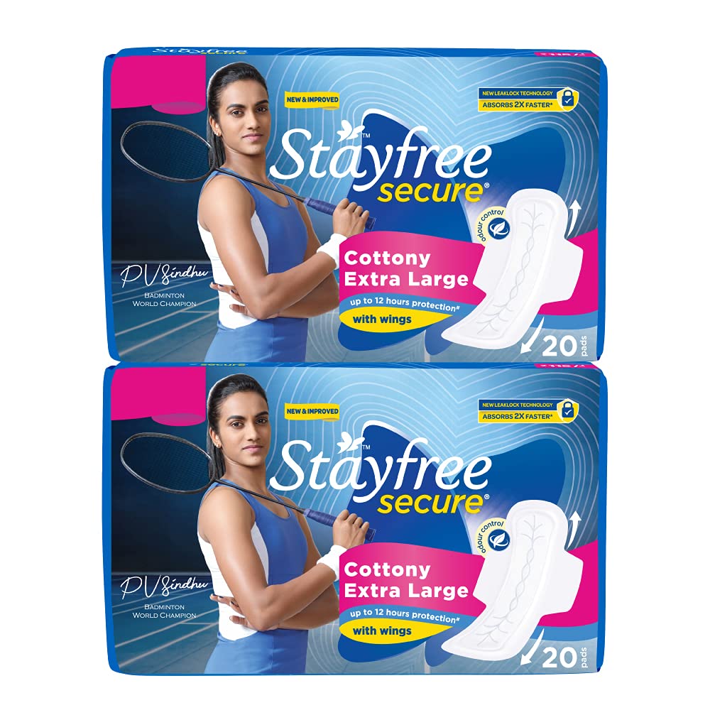 Stayfree Secure Cottony Soft Cover Sanitary Pads For Women Combo, 20s x 2, X-Large, Pack of 40