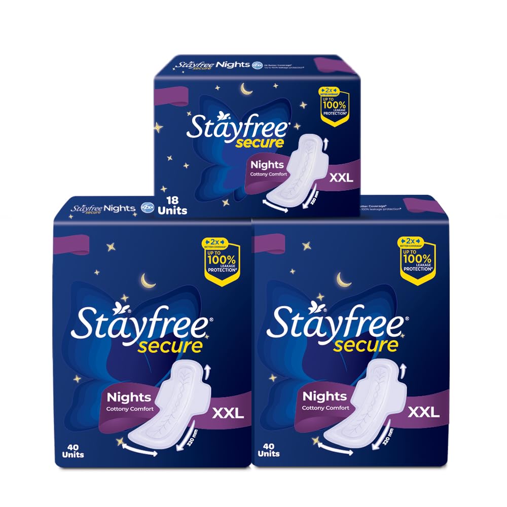 Stayfree Secure Night Sanitary Napkins for Women (98 Pads), Combo Offer pack â€“ Buy 80 Pads Get 18 Pads