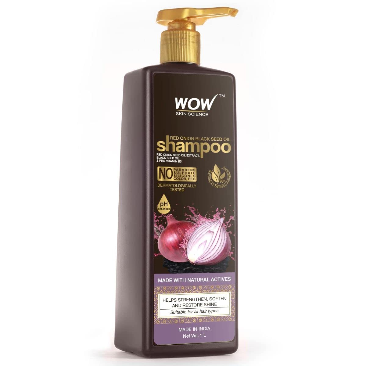WOW Skin Science Onion Oil Shampoo with Red Onion Seed Oil Extract, Black Seed Oil & Pro-Vitamin B5 - 1ltr  (1000ml)