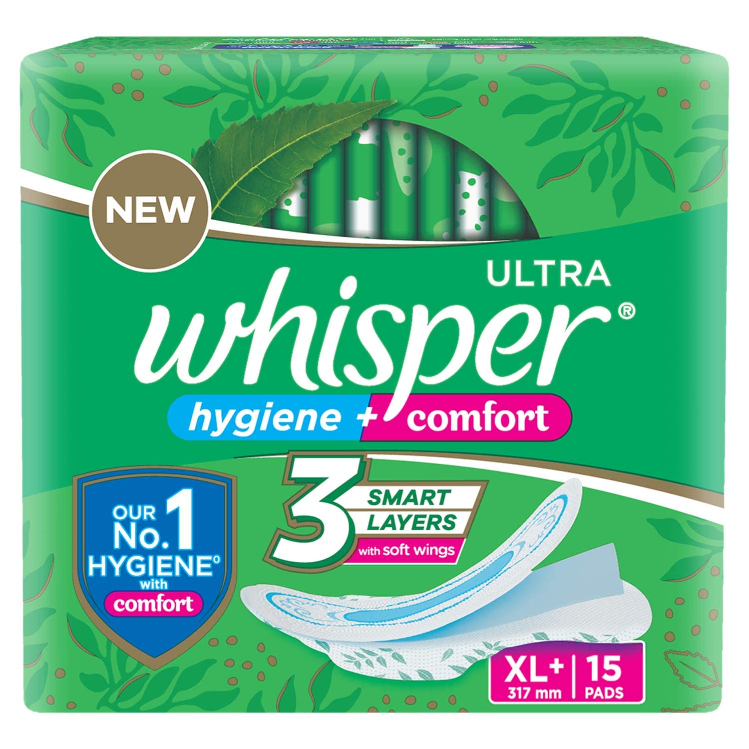 Whisper Ultra Clean Sanitary Pads for Women, XL+ 15 Napkins
