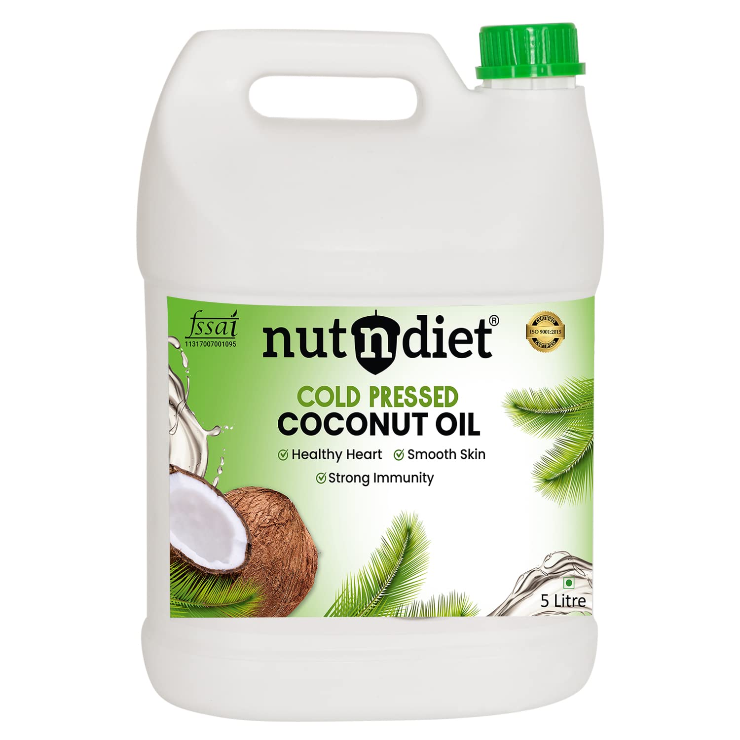 nutndiet Cold Pressed Coconut Oil 5 Litre Can | Pure, Natural & Chemical-Free | Multipurpose Oil for Cooking, Skin Care, Hair Care & Massage | Rich in Nutrients & Antioxidants