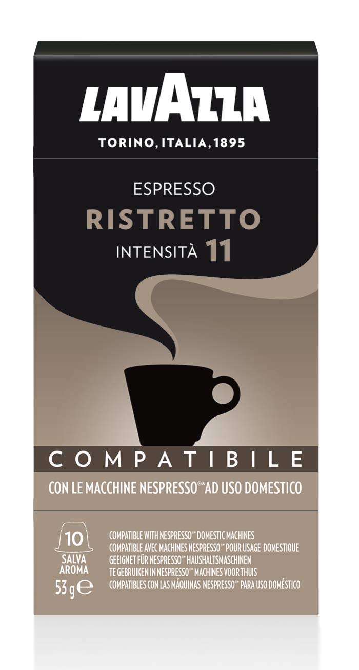 Lavazza Espresso Ristretto Noble Dark Roast Coffee Capsules Compatible with Nespresso Original Machines Pods + Free Sugar Sachet 30 count