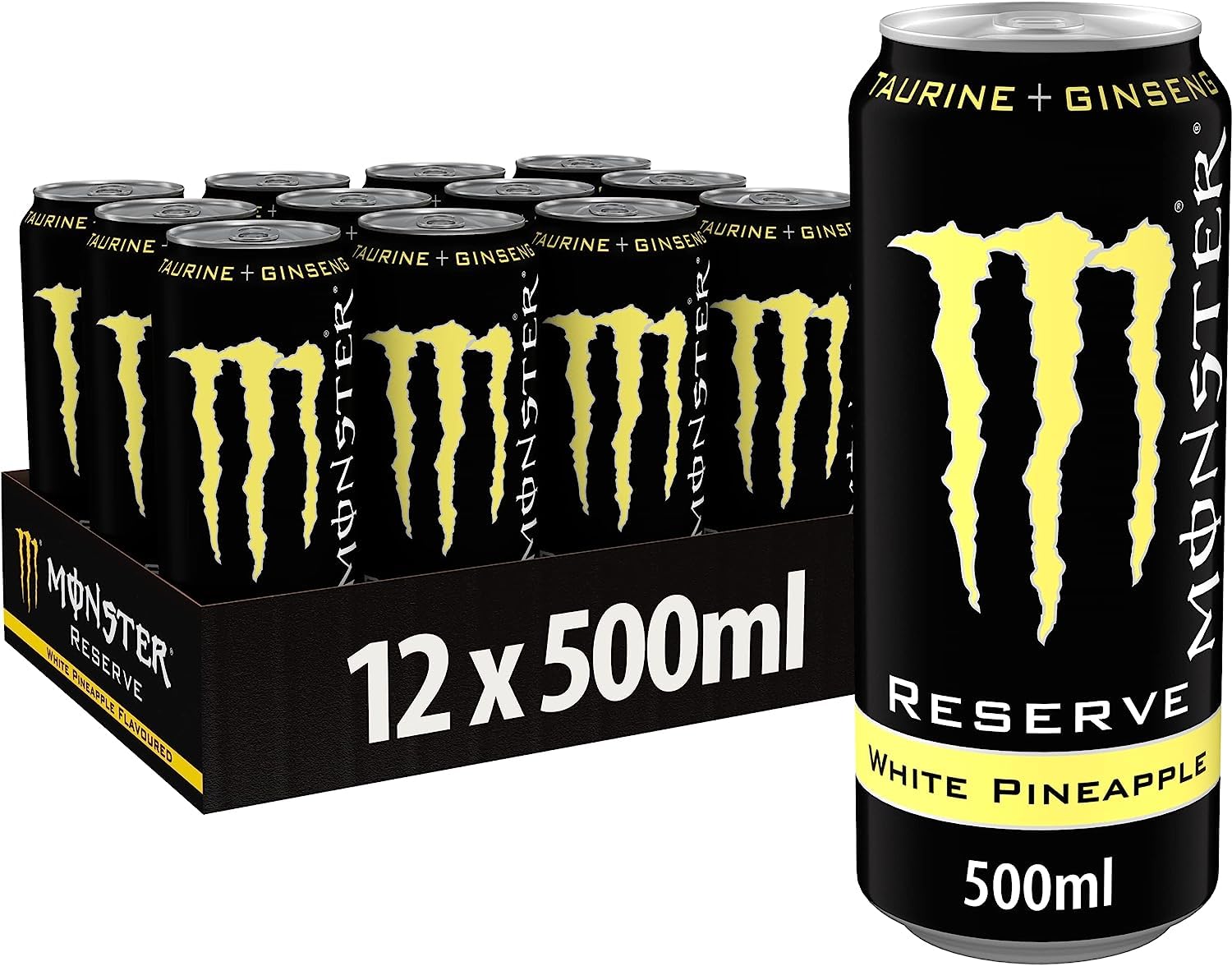 Monster Reserve White Pineapple, Yellow, Carbonated Energy Drink 500ml (Pack Of 12)