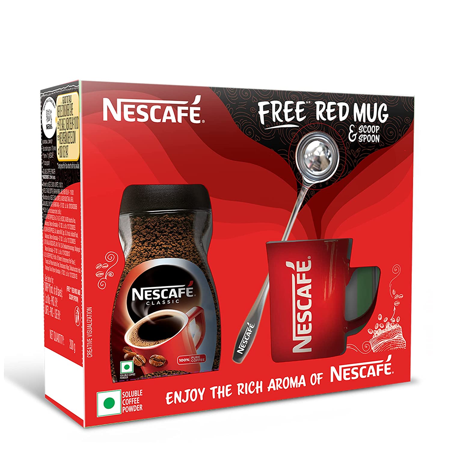 Nescafe Classic Ground Coffee Jar, 200 g with Free Red Mug and Scoop Spoon