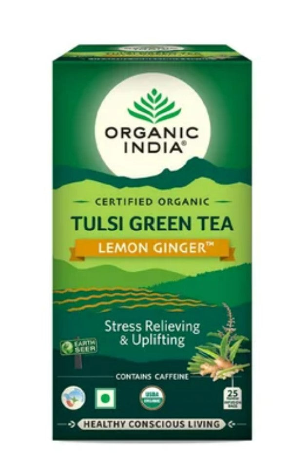 Organic India Lemon Ginger Tulsi Green Tea Bags - 25 Pieces