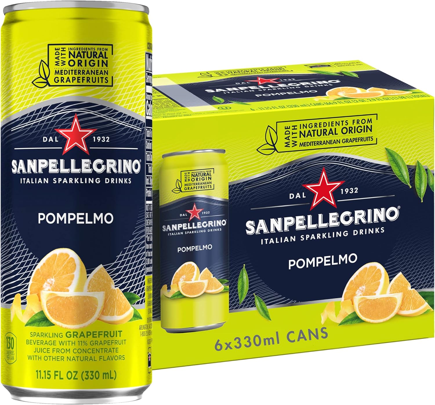 Sanpellegrino Italian Sparkling Drink Pompelmo, Sparkling Grapefruit Beverage 330ML