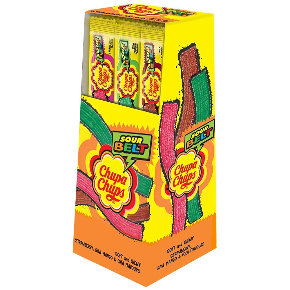 48x Chupa Chups Sour Belt, Mixed Fruit Flavour, Pack of 48 (10g each)