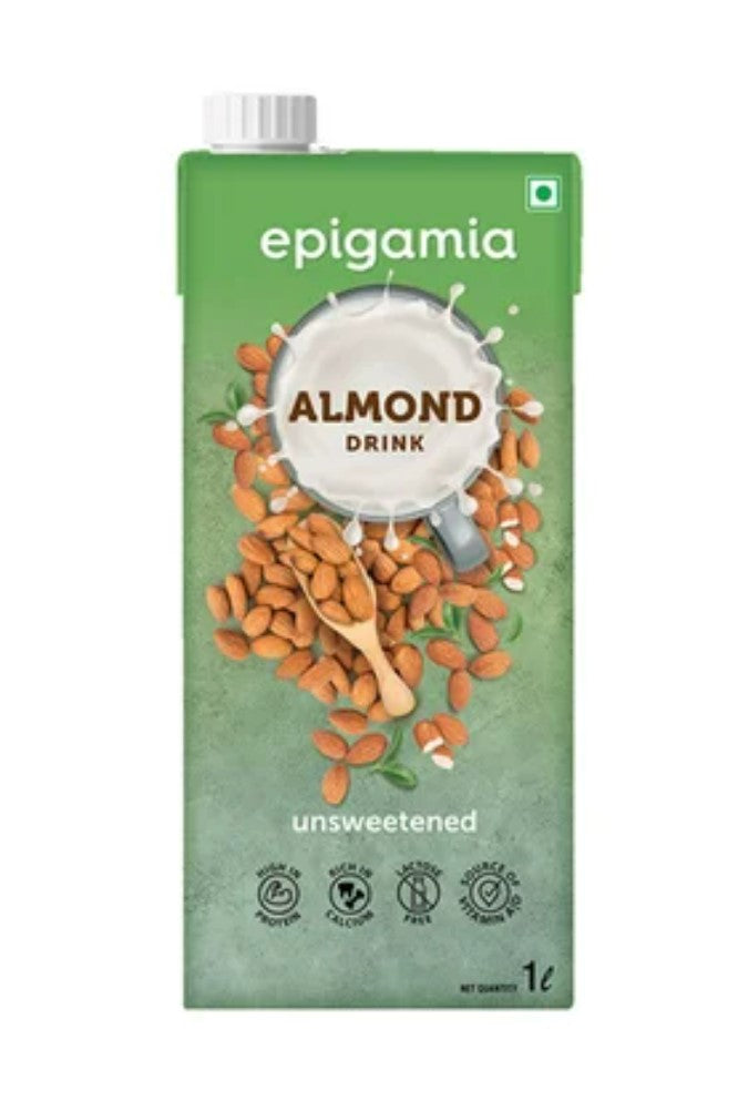 Epigamia Unsweetened Almond Beverage (Lactose-Free, Plant-Based / Vegan / Milk Alternative) - 1L