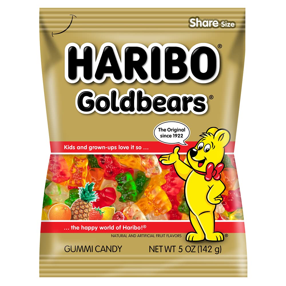 HARIBO Candy Share Size Goldbears Gummy (Golden, White, Red, Clear, Strawberry, Pineapple, Orange, Raspberry, Lemon, 160 g)