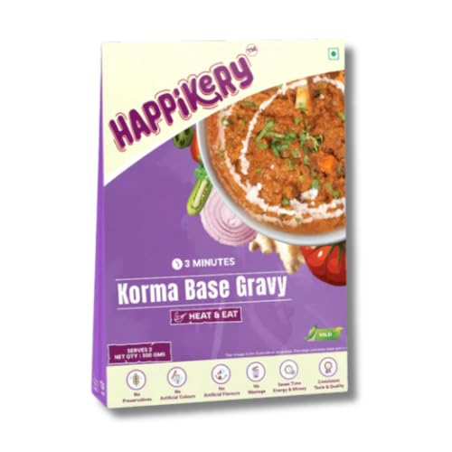 Happikery Korma Gravy Easy to Cook Gravy -1Kg (Veg Mix, Upto 5-7 Servings) |Pure Vegetarian | Mughlai-Style Curry Prepared with A Blend of Cream, Yoghurt, Cashews and Spices | Ready in 3 Min