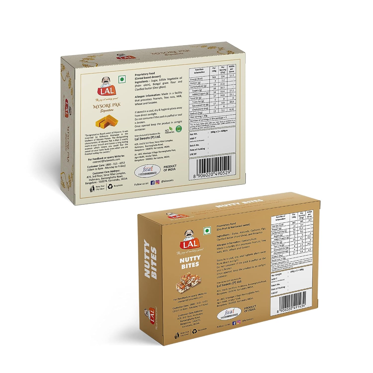 Mysore Pak Signature 400gm & Sugarless Nuttybite 400gm
