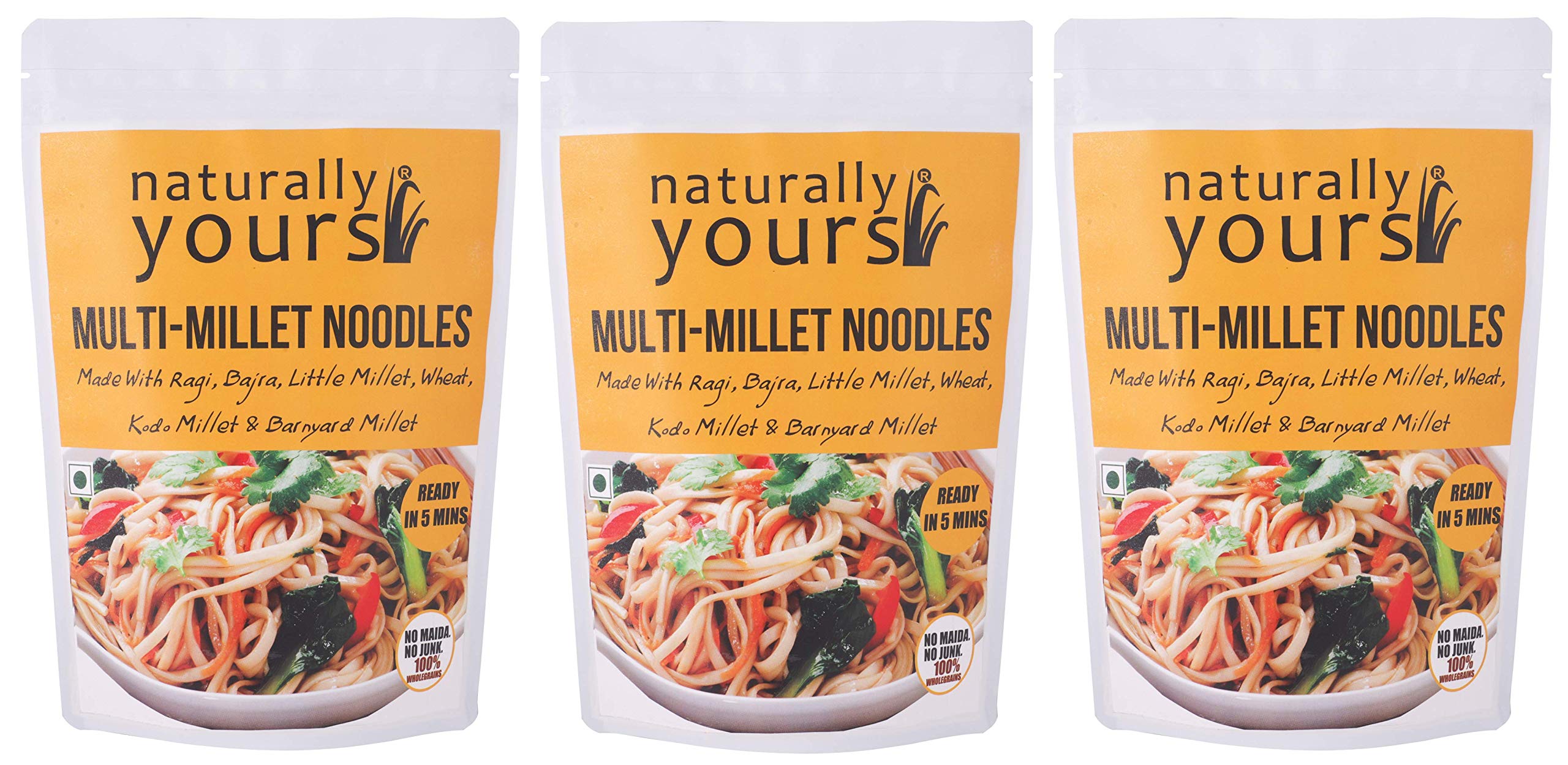 Naturally Yours, Multi-Millet Noodles, includes Tastemaker, No Maida, Preservative Free, Non-Fried, Vegan, 180g Each/Net Weight 540g (Pack of 3)