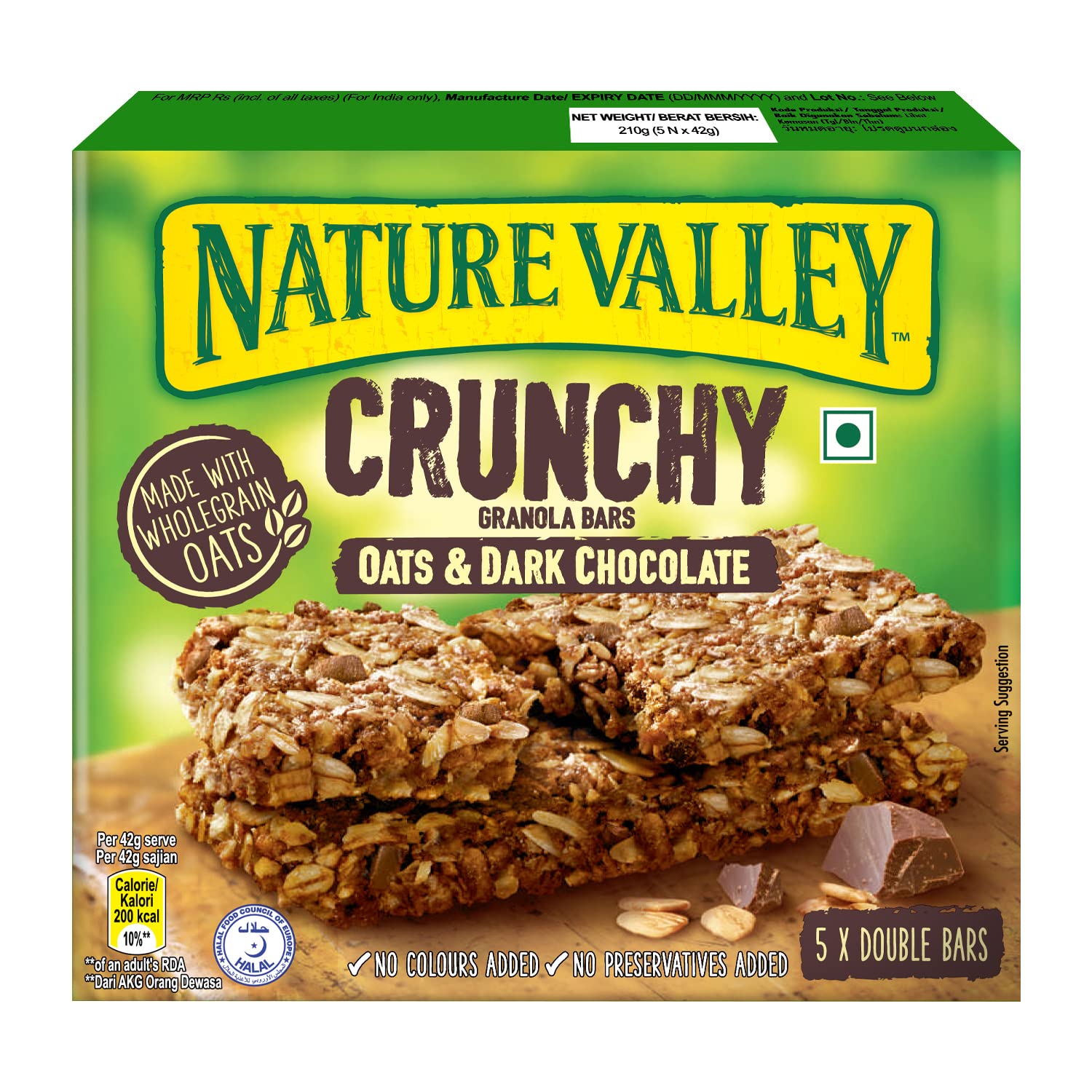 Nature Valley Crunchy Granola Bars - Oats & Dark Chocolate, 210 g (5 pcs x 42 g each)