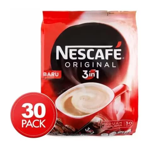 Nescafe 3 In 1 Original Soluble Coffee Powder Beverage, 30 Sachets Bag Instant Coffee 525Gm (Imported)