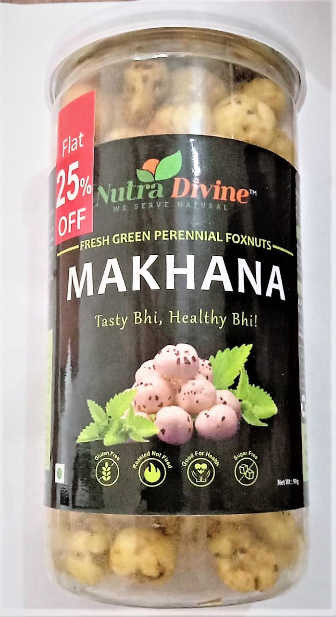 Nutra Divine- (FRESH GREEN PERENNIAL FOXNUTS)- MAKHANA (ROASTED)-90Gm