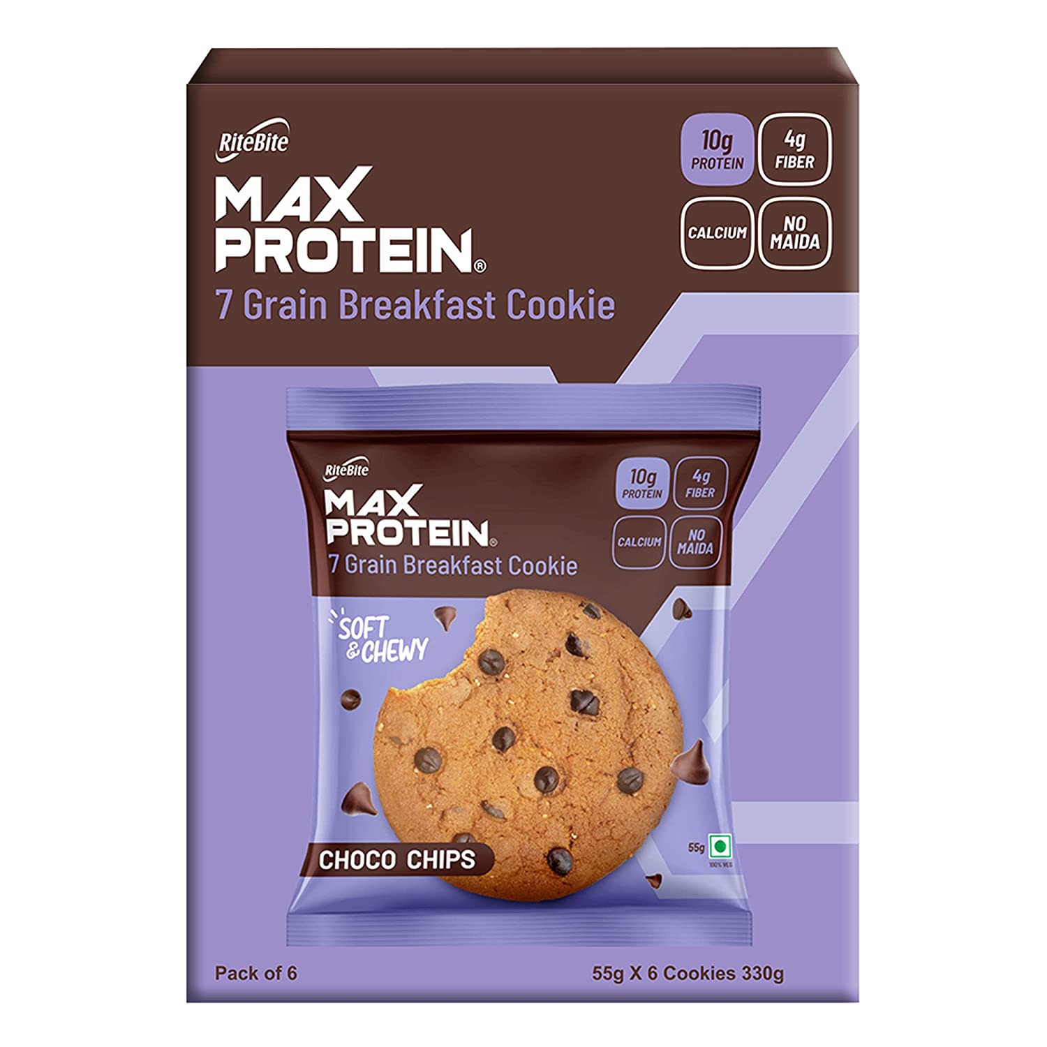 RiteBite Max Protein Cookies â€“ Choco Chips, 330g [Pack of 6 ]