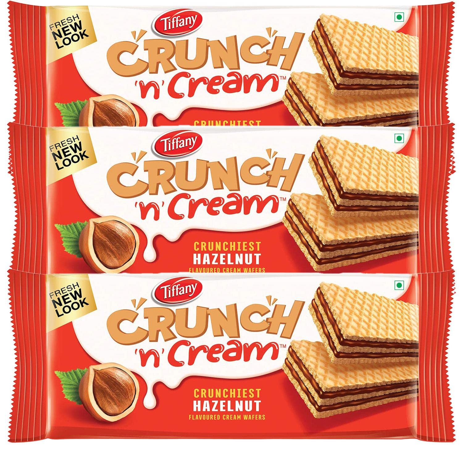 Tiffany Wafers Crunch N Cream Crunchiest Sandwich Hazelnut Flavored Cream Wafers (Pack of 3, 135 g),Great for Snacking and Sharing