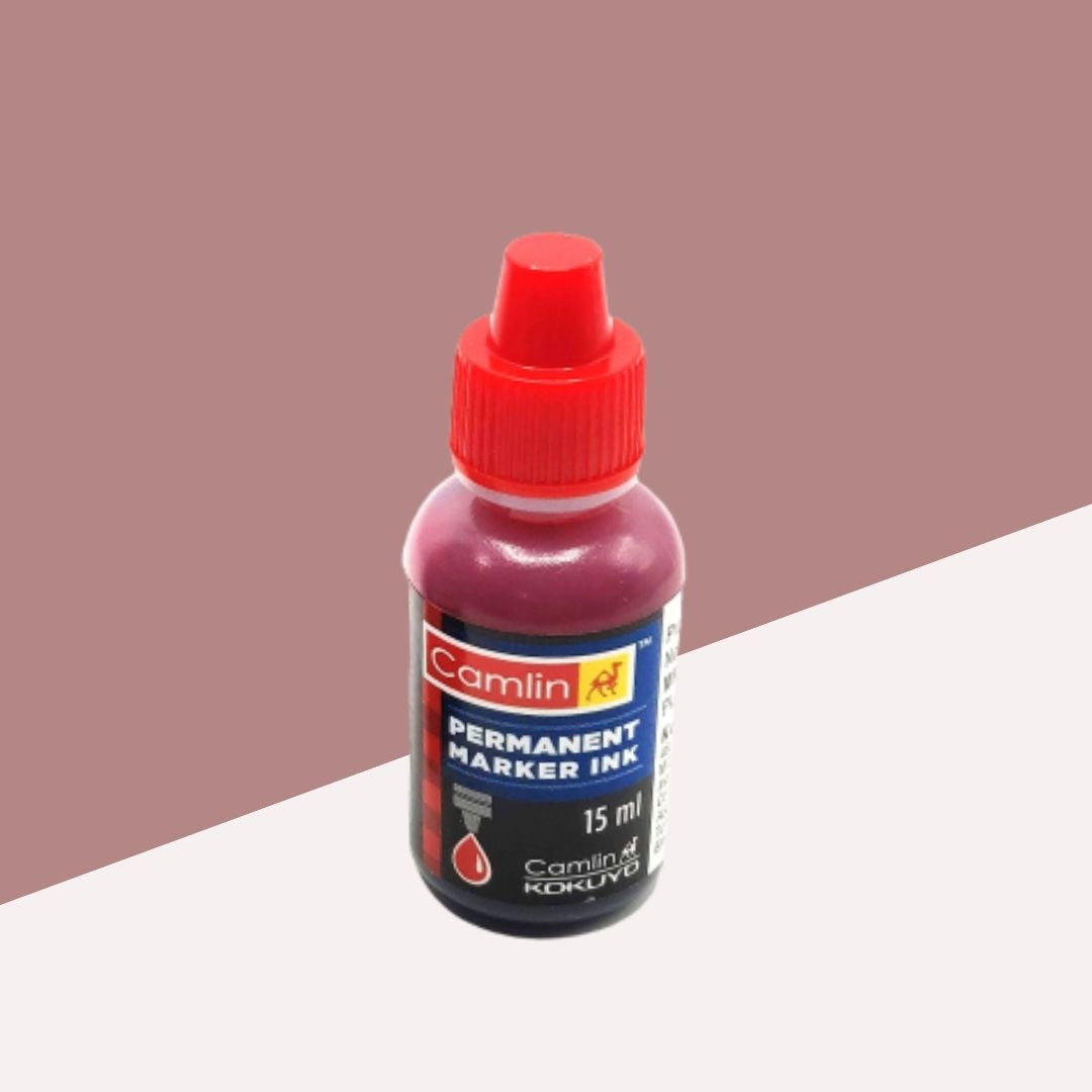 Camlin Permanent Marker Ink - 15ml, Red ( Pack of 1 )