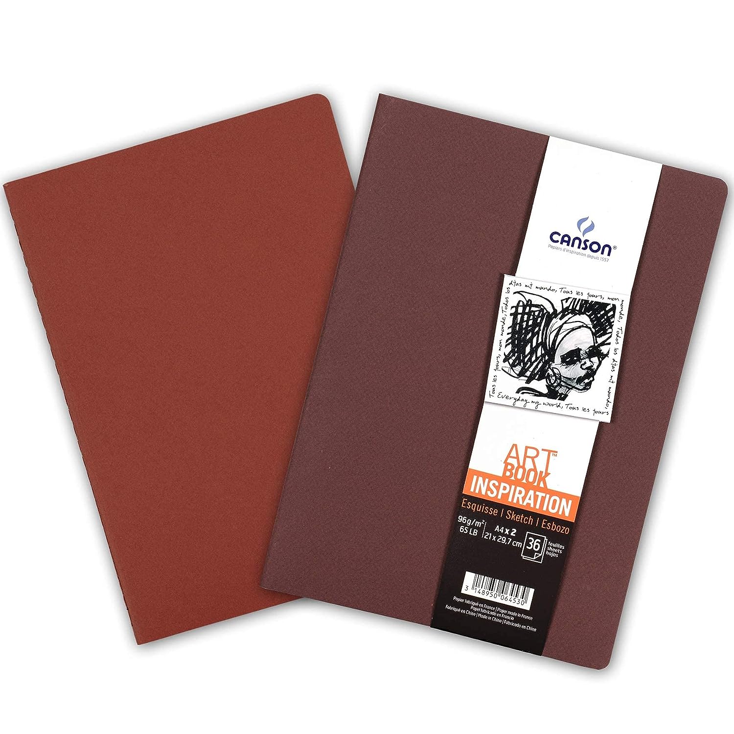 Canson Inspiration 96 GSM Light Grain A4 Hardbound Books (Pack of 2, Winelees & Red Earth, 36 Sheets)