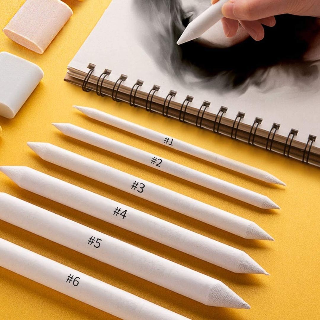 Definite White Paper Stumps Set - Blending and Shading Tools for Artists ( Pack of 6 )