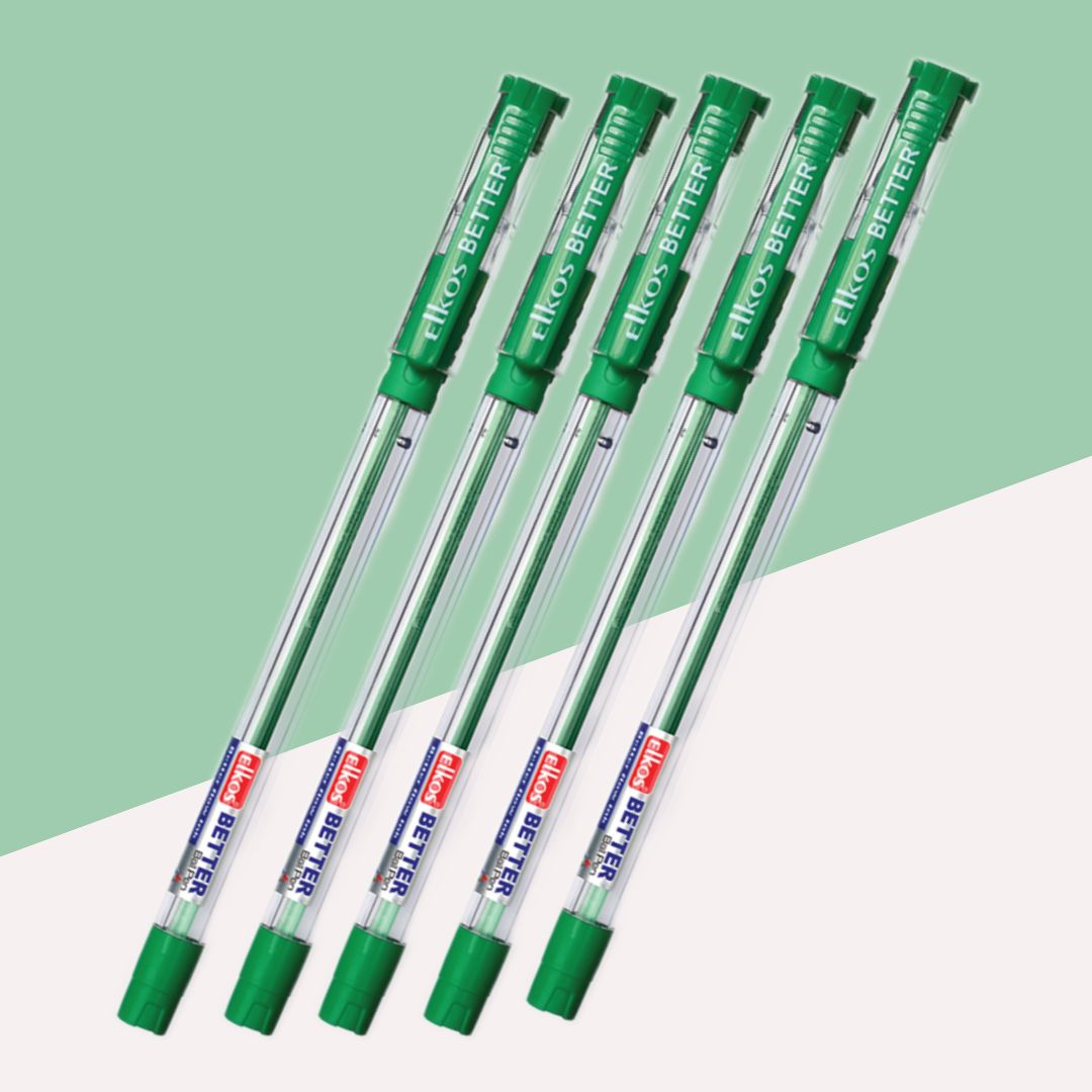 Elkos Better Ball Pen  â€“ Green ( Pack of 5 )