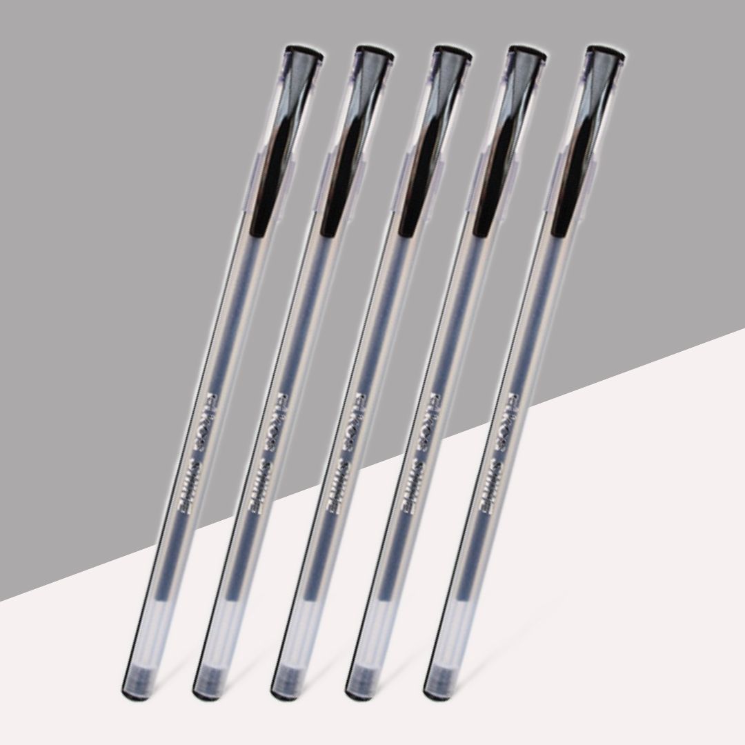 Elkos Shine Df Ball Pens â€“ Black ( Pack of 5 )