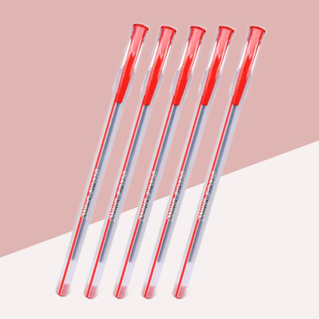 Elkos Shine Df Ball Pens â€“ Red ( Pack of 5 )