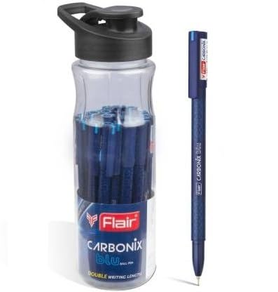FLAIR Carbonix Blu Ball Pen Sipper Pack - 0.7 mm Tip Size - Low-Viscosity Ink With Double Writing Length - Smudge Free Writing, Attrpublished  Body Graphics - Blue Ink, Set Of 25 Ball Pens