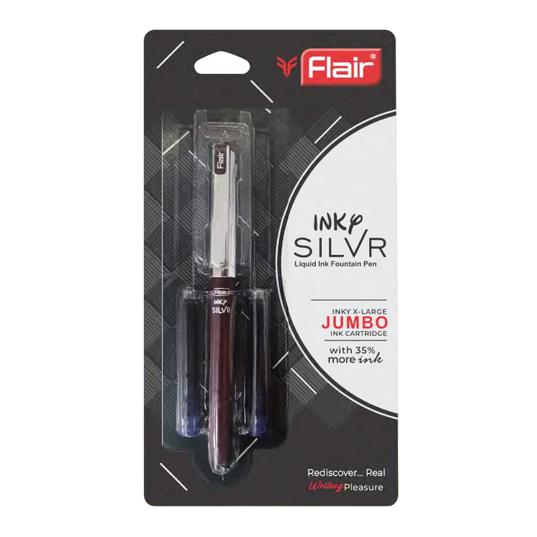 Flair Inky Series Silver Liquid Ink Fountain Pen Blister Pack, Blue Ink, Pack of 6