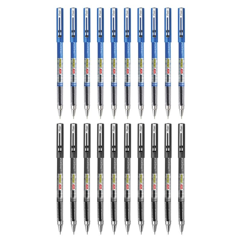 Flair Silkina 0.7mm Ball Pen, 10 Black Ink Pens and 10 Blue Ink Pens, Pack of 20