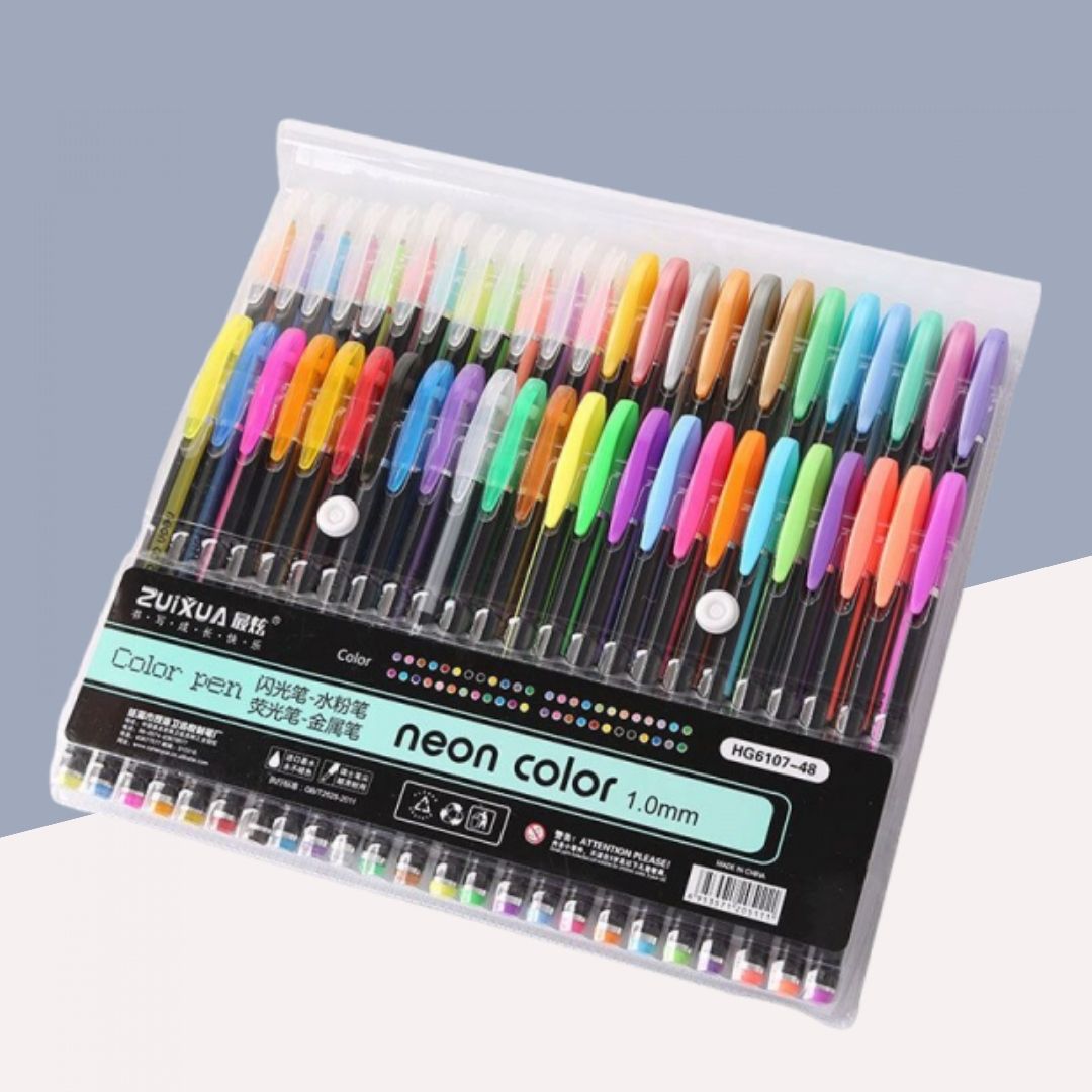 Neon Colour Gel Pen Set : Vibrant Variety ( Pack of 48 )