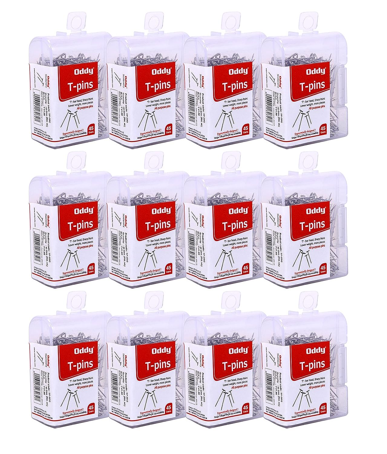 Oddy T-Shaped Pins in See Through Plastic Dibbi Pack 45gm (Set of 5)