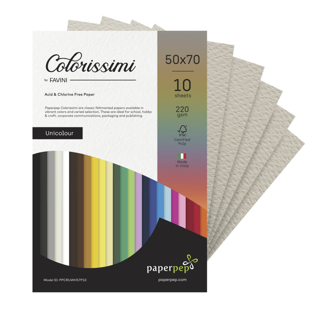 Paper Pep Colorissimi Card Stock 220GSM 50X70CM Grigio (Light Grey) Unicolor of 10 Sheets
