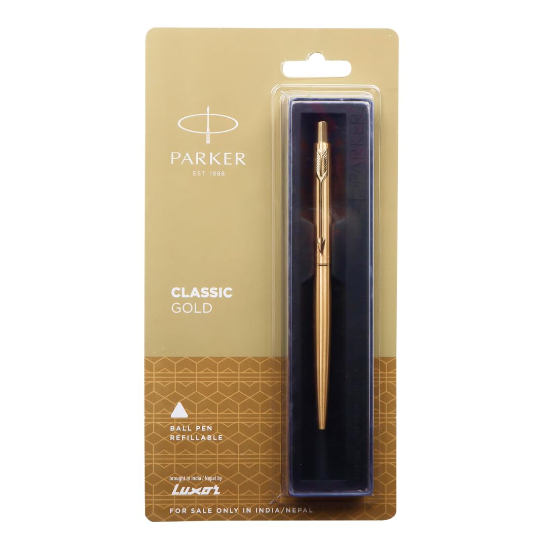 Parker Classic Gold Trim Ball Pen | Refillable - (1 Count, Pack of 1, Ink - Blue)