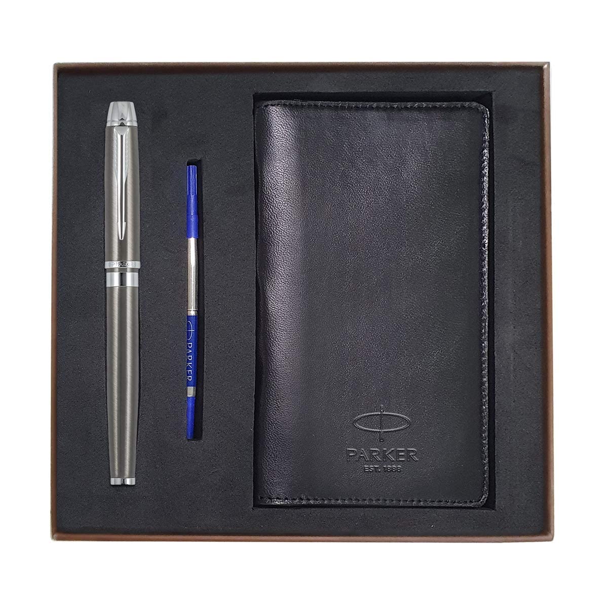 Parker Odyssey Gun Metal Ball pen with Passport Holder ( Chrome Trim )
