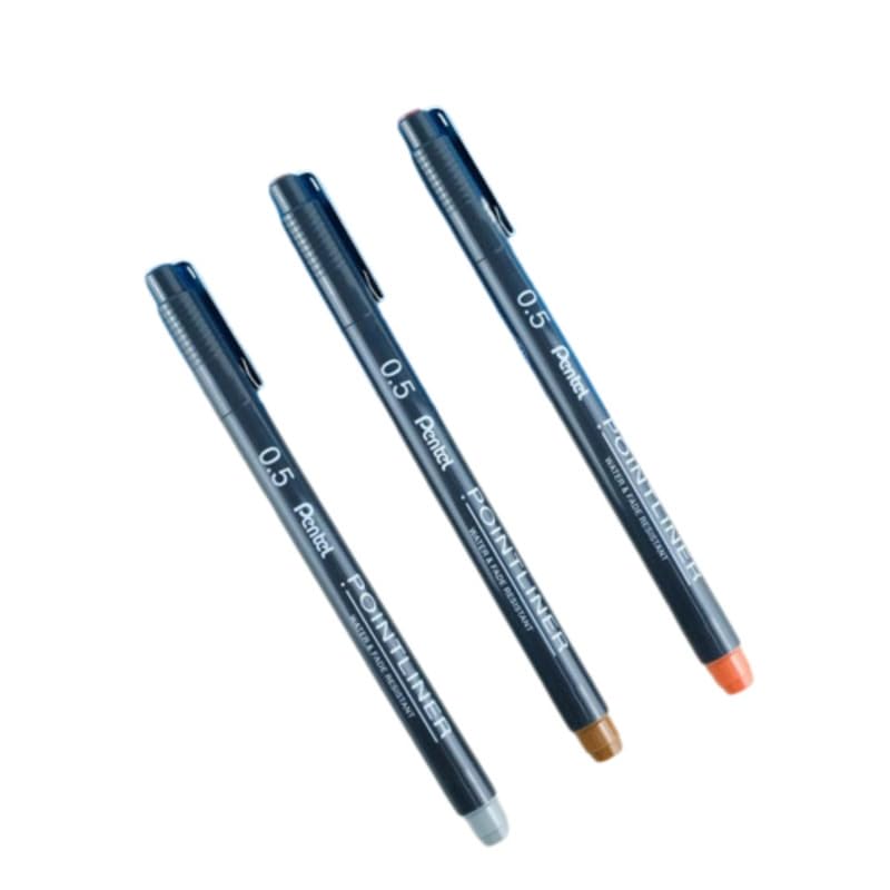 Pentel S20P 0.5mm Pointliner Pen - Sepia, Grey & Sanguine Ink, Pack of 3
