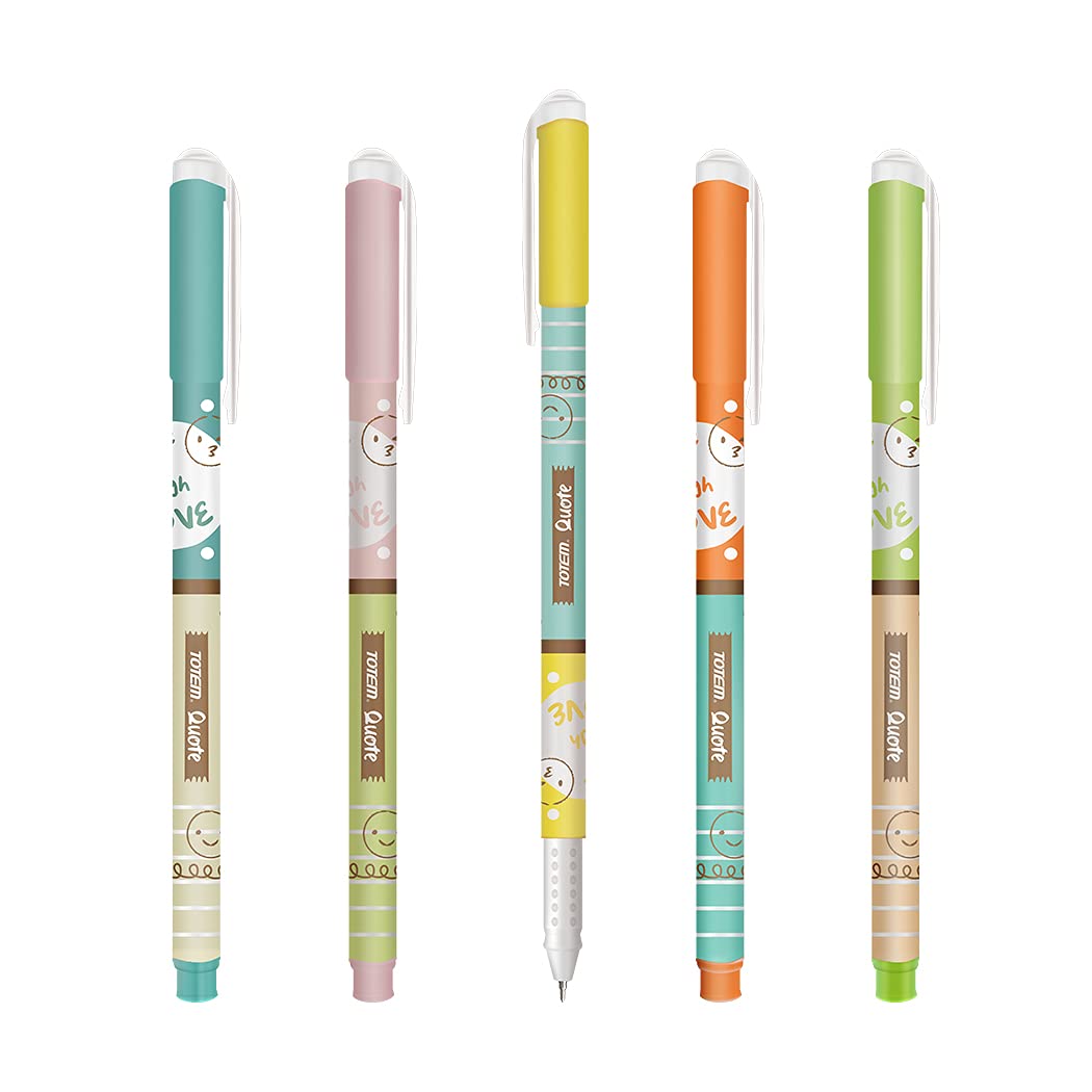 TOTEM Quote Ball Pens | 60 Blue Ink Pens | Scented Ink Pens | Cute Emoji Themed | 0.7 mm Tip | Comfortable & Smooth Writing | Ideal for School, Business & Office Use | Perfect for Kids Stationery