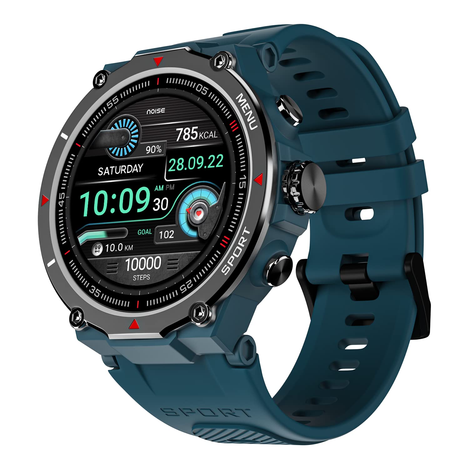 NoiseFit Force Rugged Round Dial Bluetooth Calling Smart Watch with 1.32" HD screen - (Teal Green)